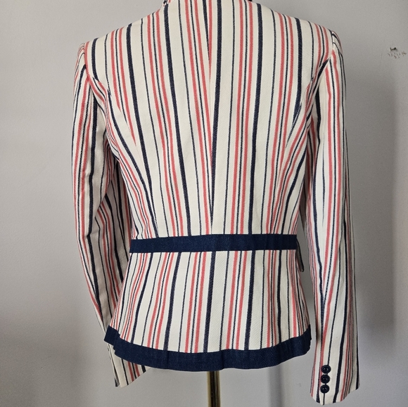 KATHERINE BARCLAY Striped Cotton Women's Blazer -White With Pink And Navy.  XS - Picture 7 of 15